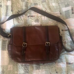 Fossil Rich Brown Leather Messenger Bag